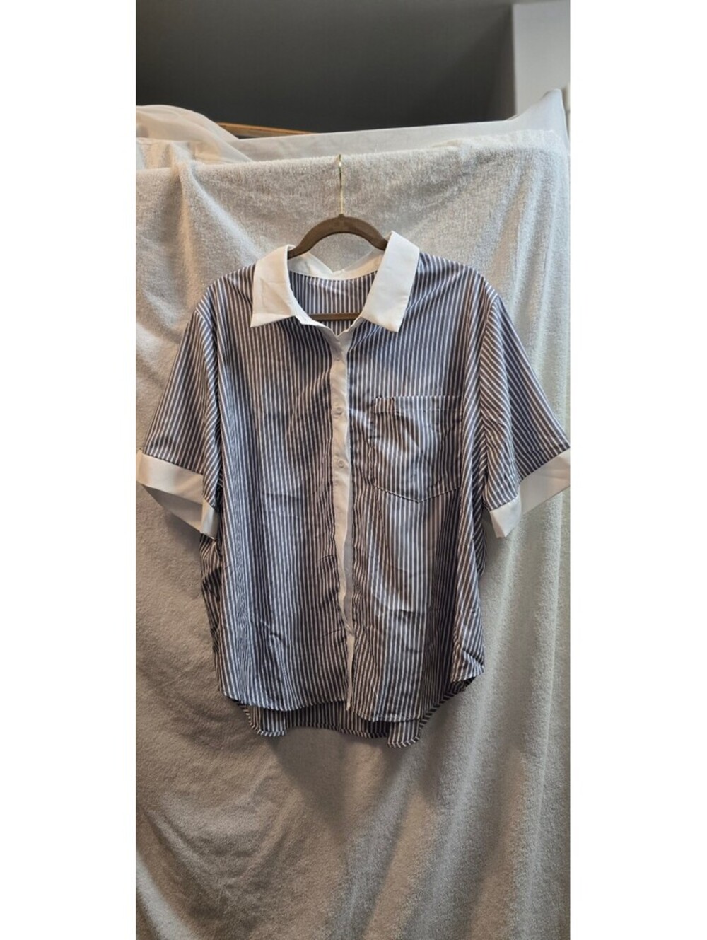 Womens SHIEN Curve Striped short sleeve blouse with white collar